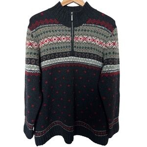 LAUREN RALPH LAUREN Handknit Lambswool Fair Isle 1/4 Zip Nordic Sweater Grey 1X